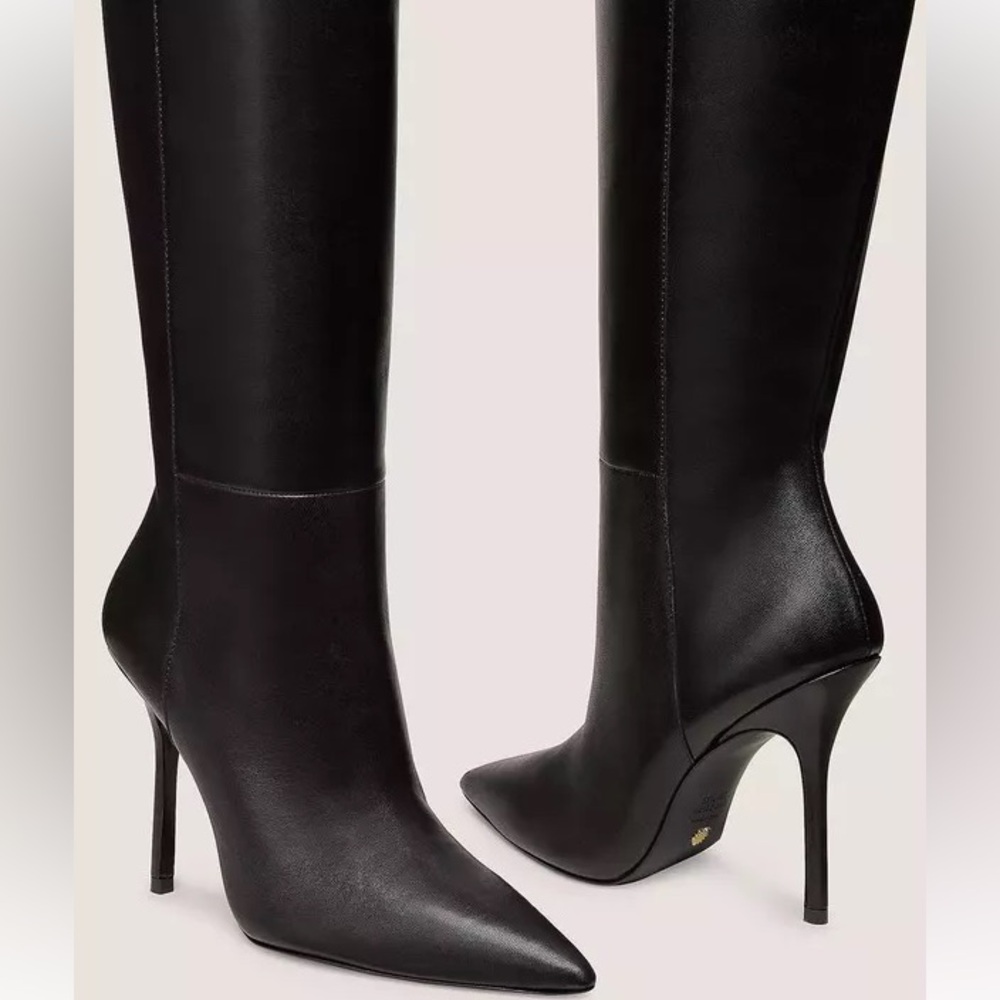 Stuart Weitzman Black Leather Over-the-Knee Pointed Toe Stiletto Boots - Picture 6 of 14